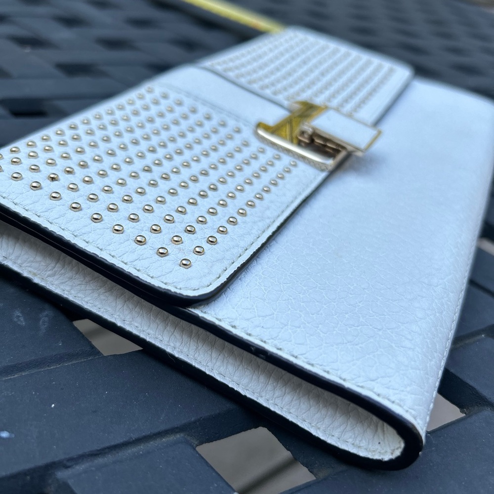 Rebecca Minkoff Women’s Genuine Leather White Studded Clutch Purse Wallet - Picture 6 of 14